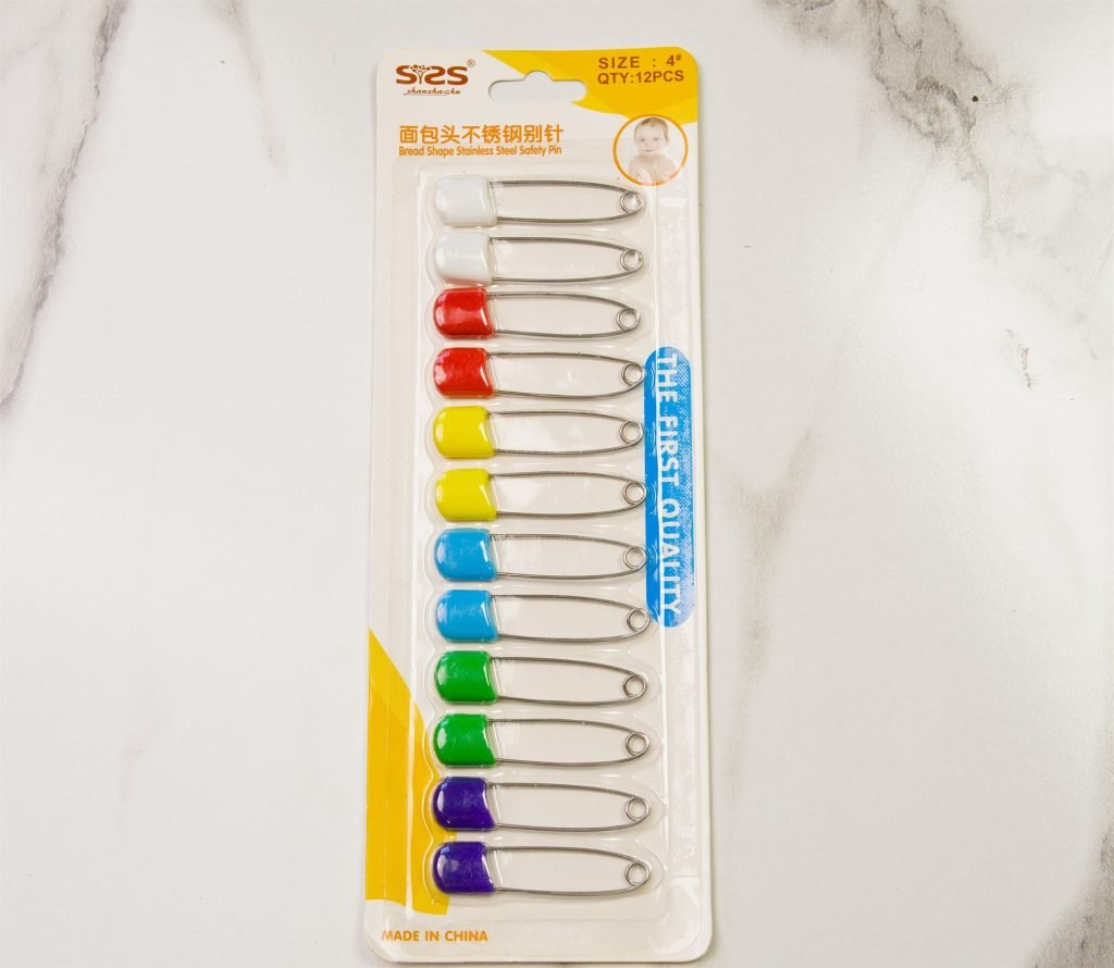 Baby Safety Pins with Locking Caps — 12 Pieces