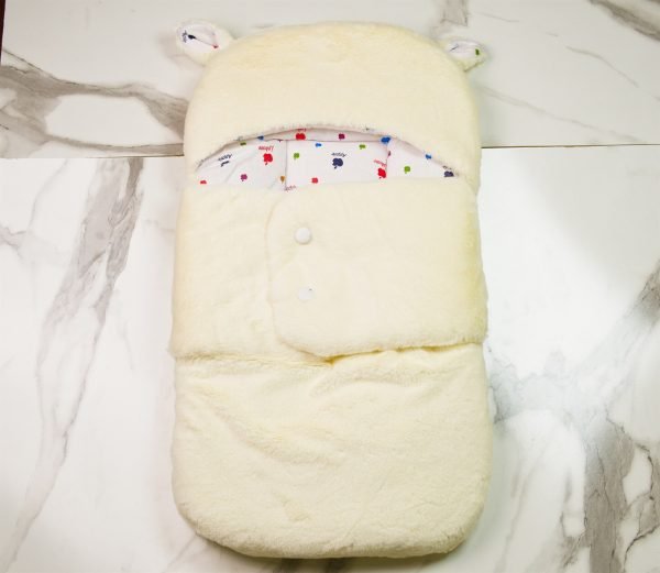Plush Newborn Sleeping Bag with Ears — Cream
