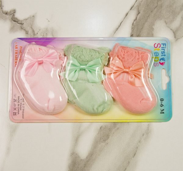 First Steps Baby Socks — Pack of 3 — Pastel Bows