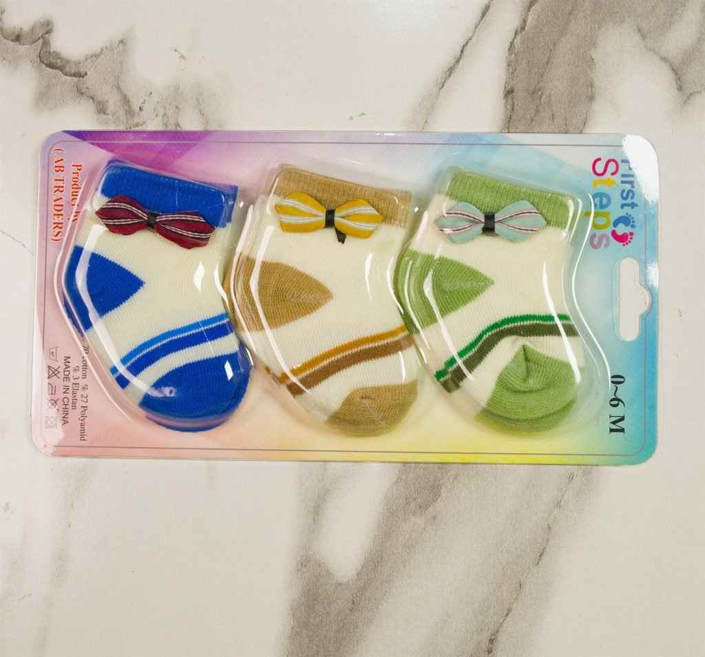 First Steps Baby Socks — Pack of 3 — Stripe Bow Ties