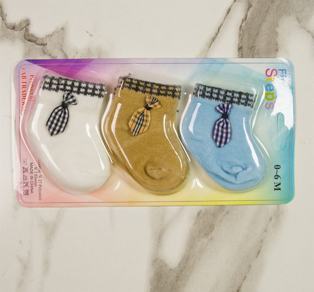 First Steps Baby Socks — Pack of 3 — Check Ties