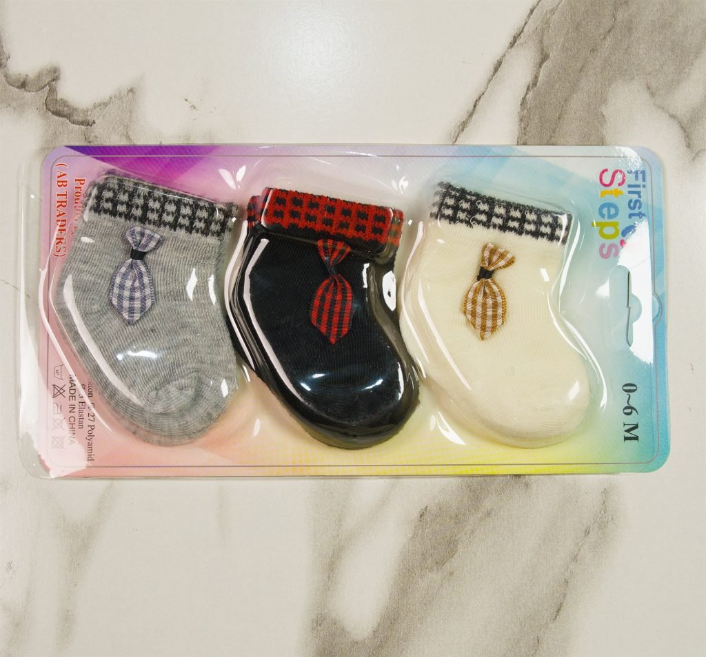 First Steps Baby Socks — Pack of 3 — Dark Check Ties