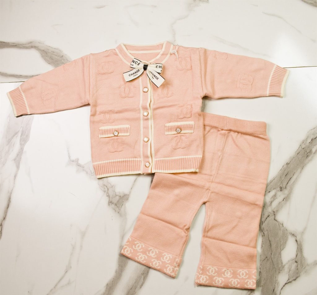 Paris Bow Knit Cardigan & Trouser Set — Blush Pink