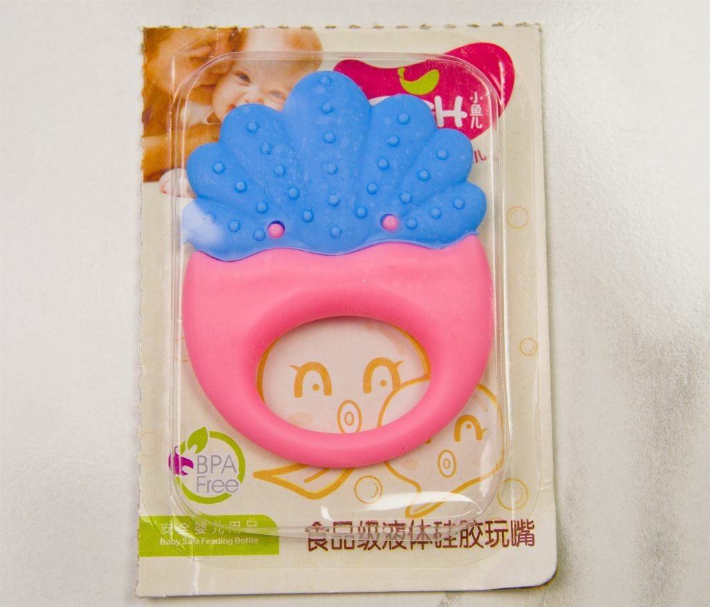 Fruit-Top Silicone Teether Ring — Blue & Pink
