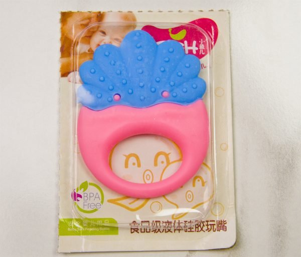 Fruit-Top Silicone Teether Ring — Blue & Pink
