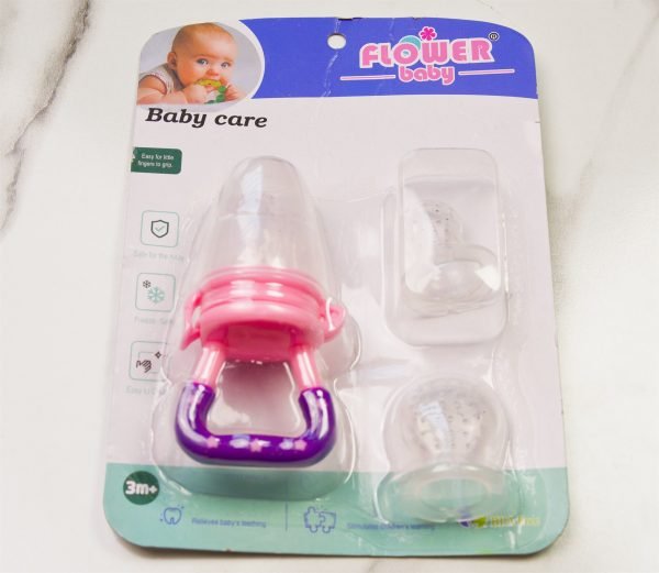 Flower Baby Fruit Feeder Set with 2 Spare Nipples — Pink