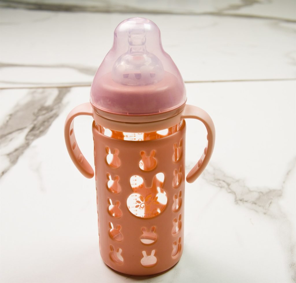 Minitree Glass Wide-Neck Bottle with Handles — 300 ml — Pink