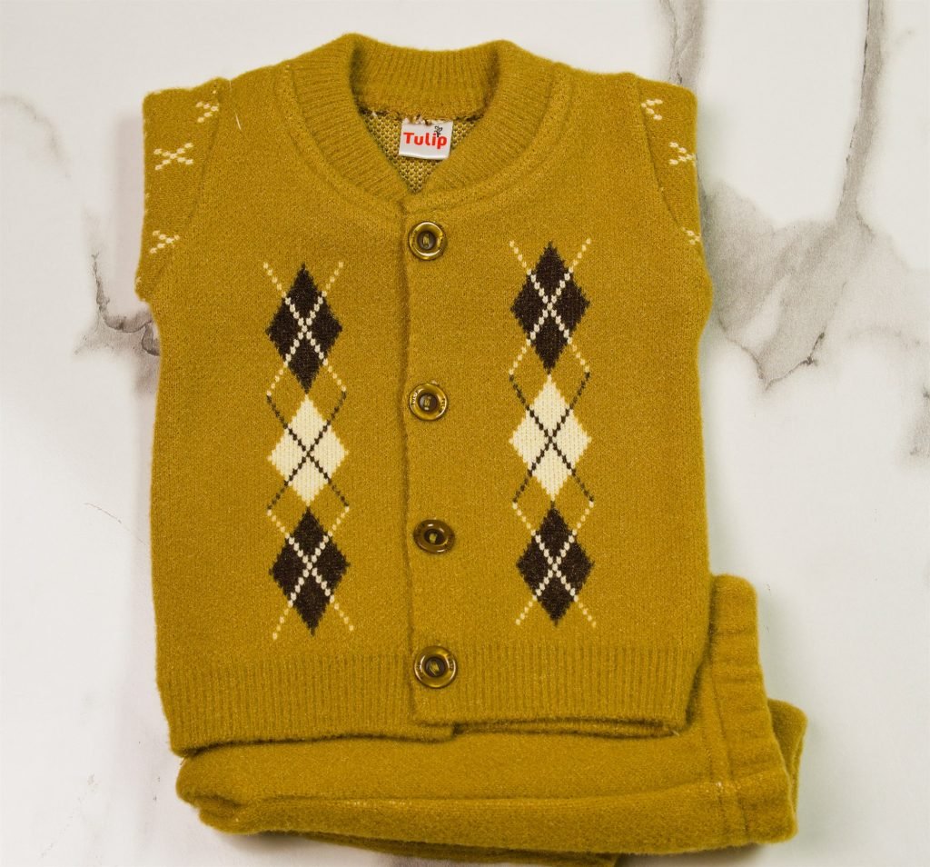 Newborn Argyle Knit Suit — Mustard