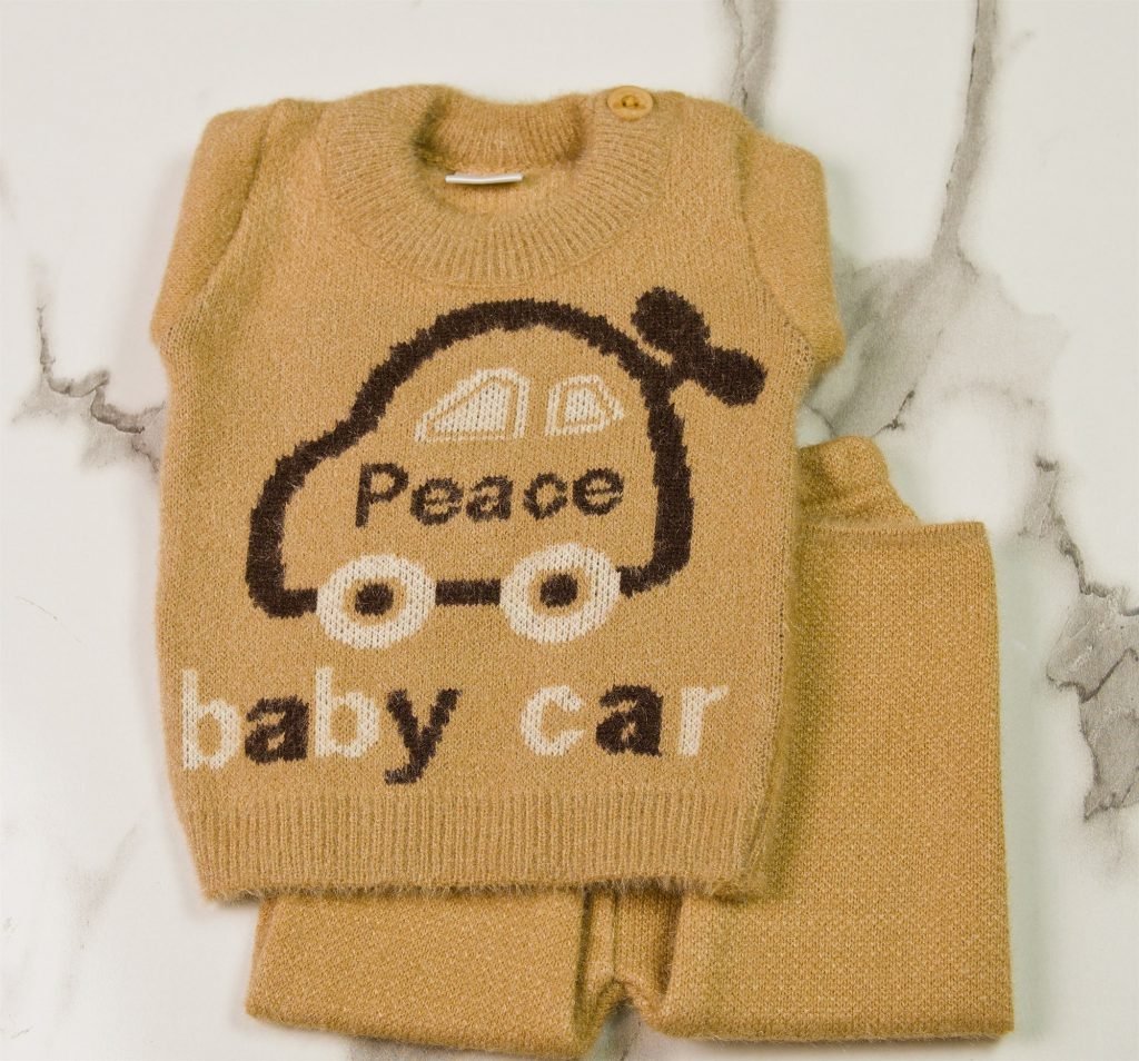 Newborn "Baby Car" Knit Suit — Camel