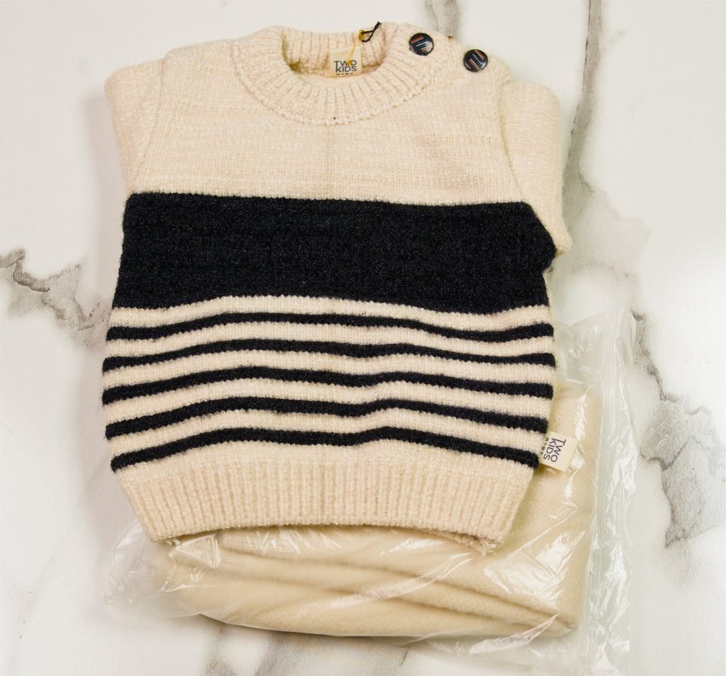 Newborn Block-Stripe Knit Suit — Cream