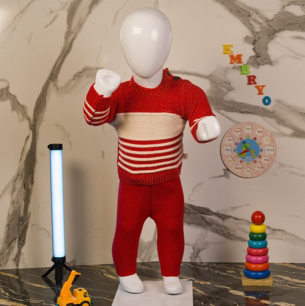 Newborn Block-Stripe Knit Suit — Red