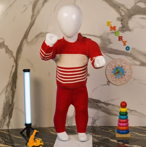 Newborn Block-Stripe Knit Suit — Red