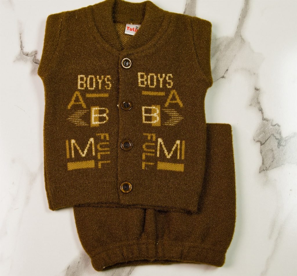 Newborn "BOYS" Knit Waistcoat Suit — Brown