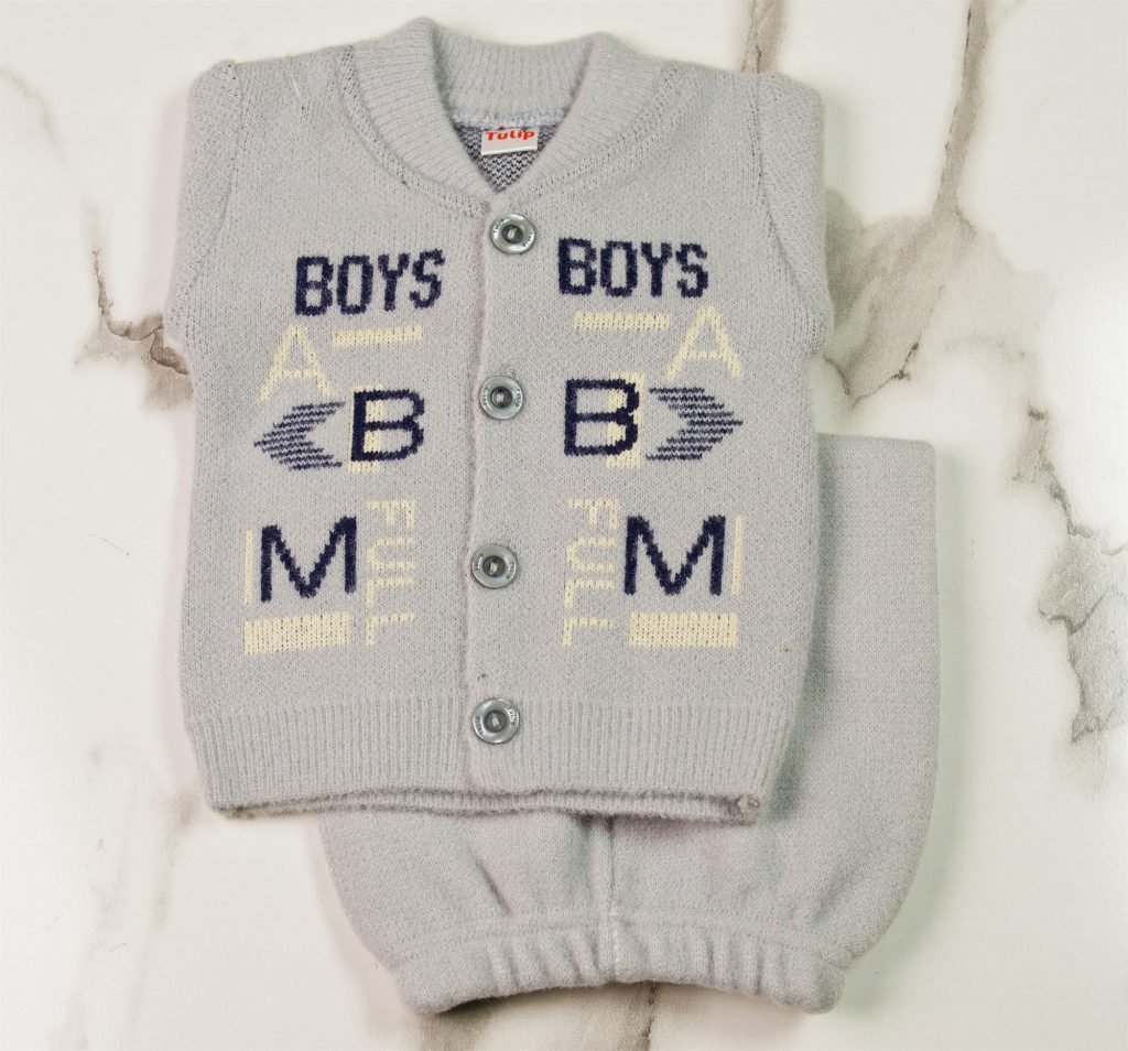 Newborn "BOYS" Knit Waistcoat Suit — Grey
