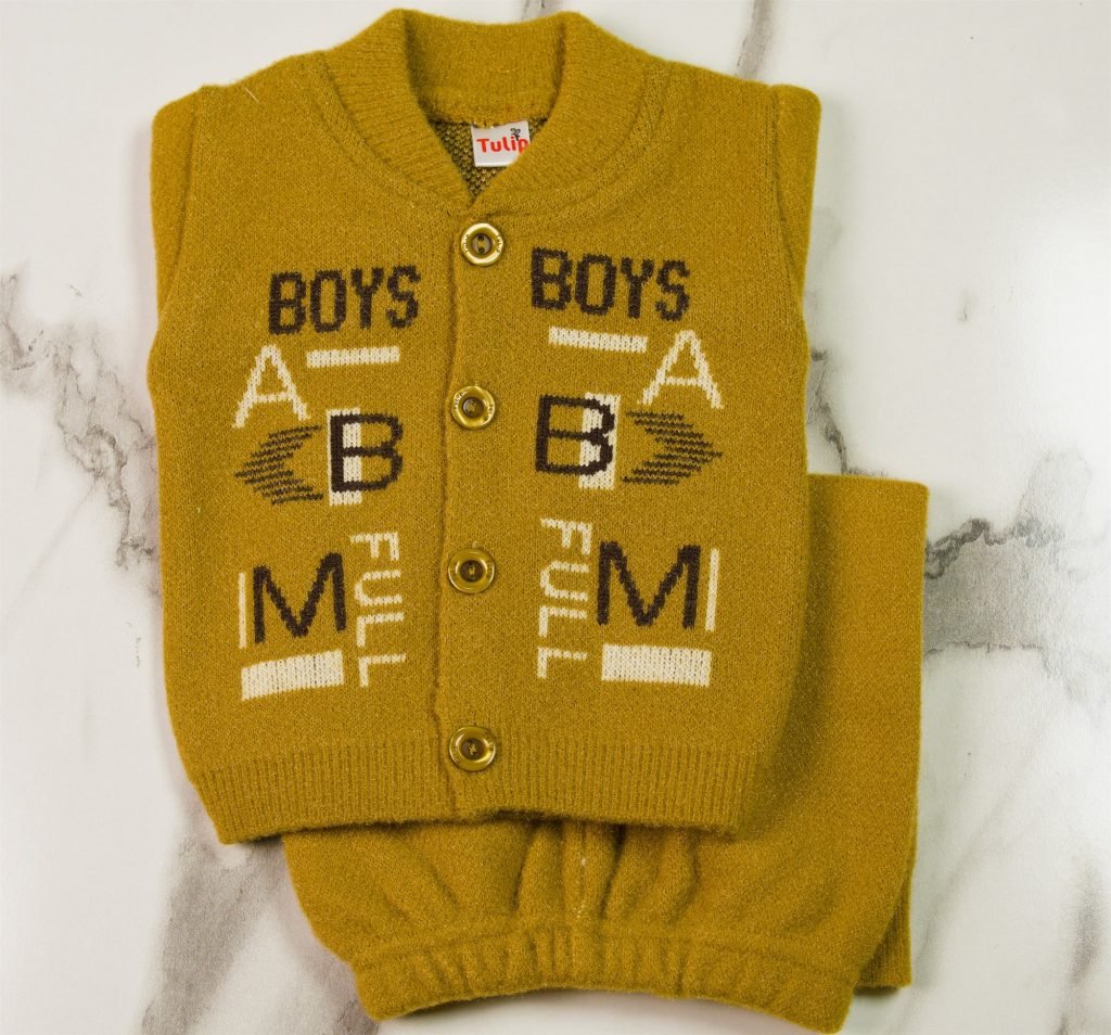 Newborn "BOYS" Knit Waistcoat Suit — Mustard