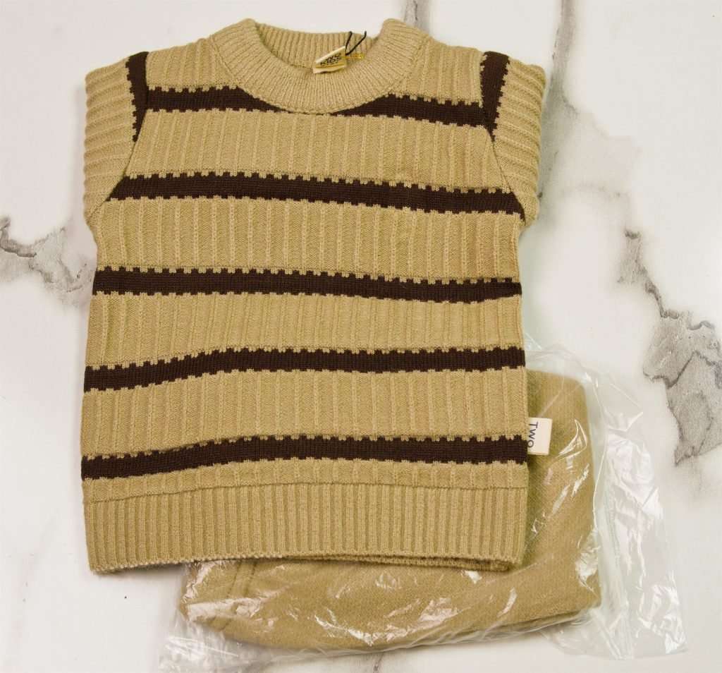 Newborn Ribbed Stripe Knit Suit — Beige