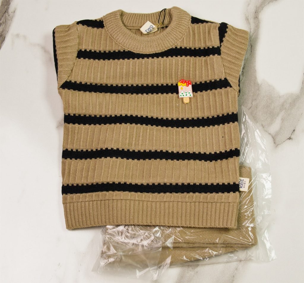 Newborn Ribbed Stripe Knit Suit — Khaki