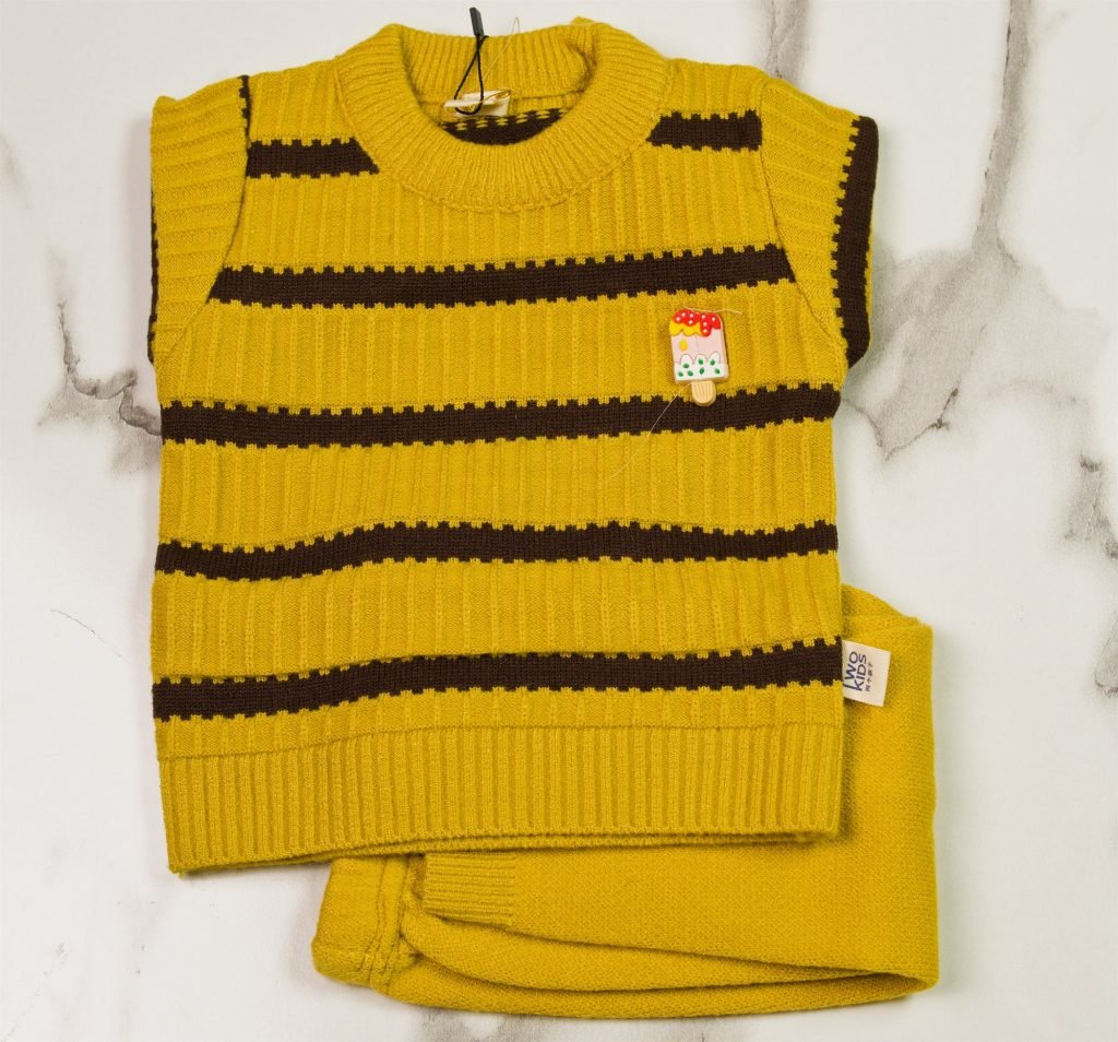 Newborn Ribbed Stripe Knit Suit — Mustard