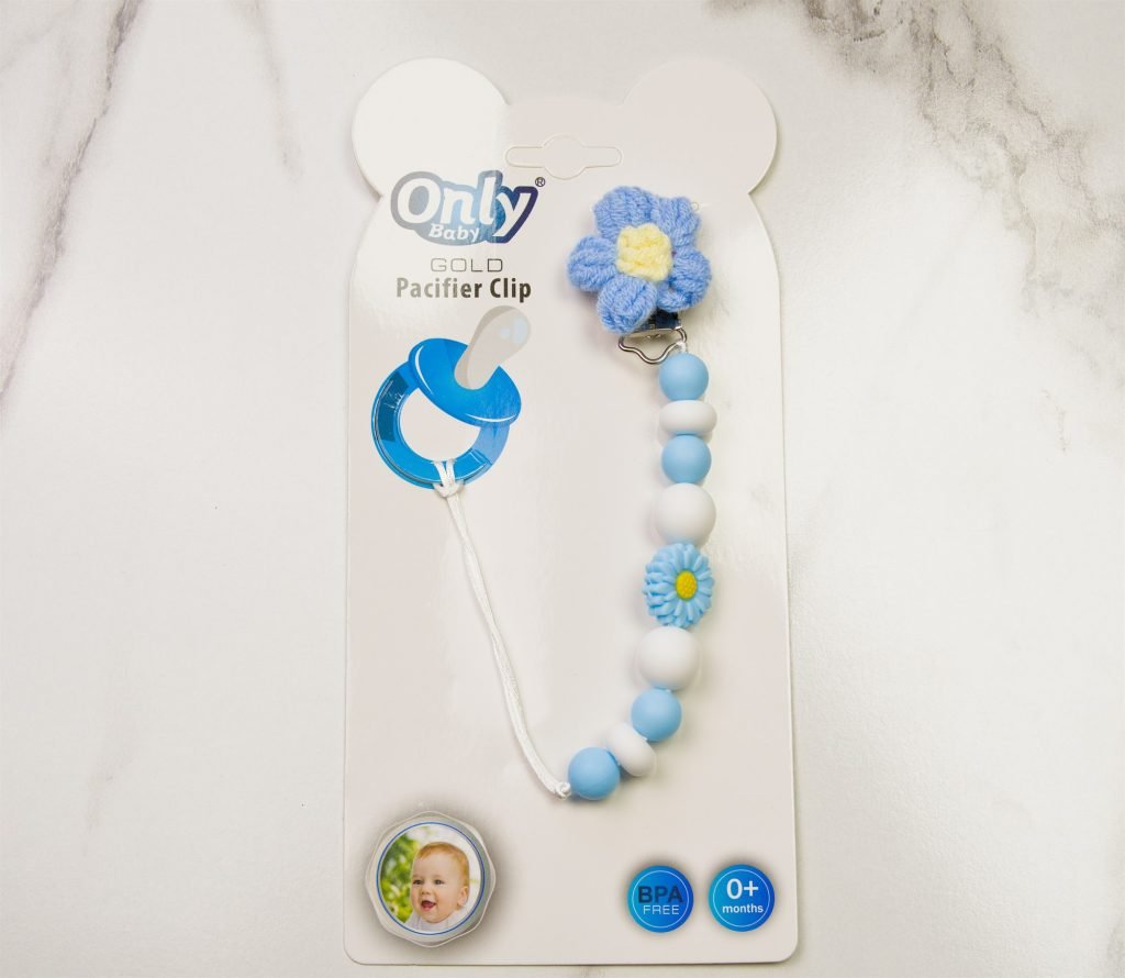 Only Baby Beaded Pacifier Clip — Blue Flower