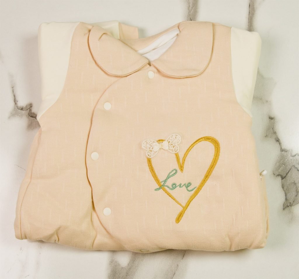 Quilted "Love" Embroidered Romper — Peach Pink