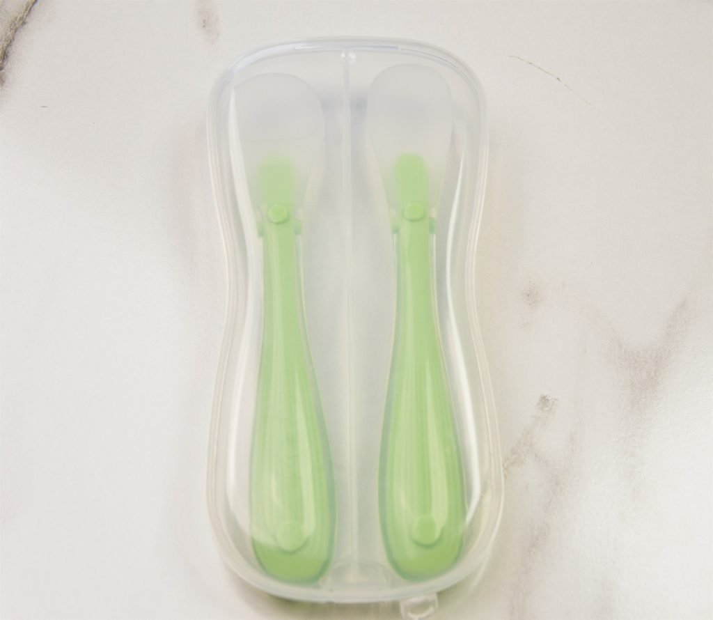 Silicone Baby Spoons with Travel Case — Set of 2 — Green