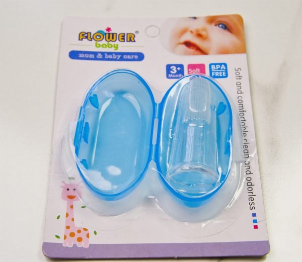 Flower Baby Silicone Finger Toothbrush with Case — Blue